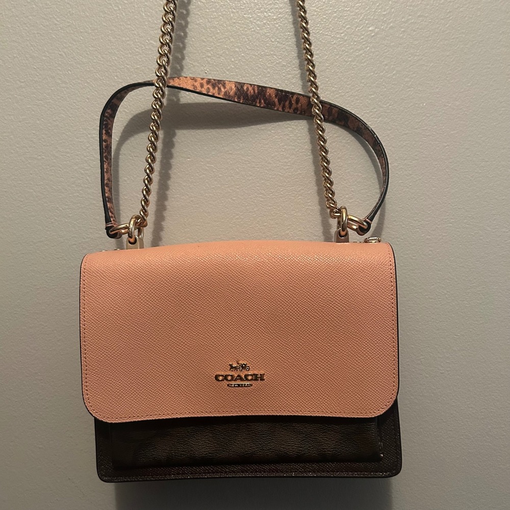 Coach Klare Crossbody Bag Womens Medium Pink Brown Snakeskin Colorblock C7589